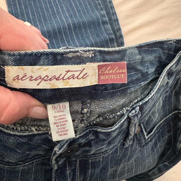 NWT Aeropostale Women's Dark Blue Pinstripe Boot Cut Jeans 9/10 Long - Picture 6 of 8